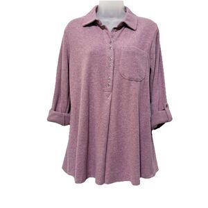 Soft Surroundings PS Knit Tunic Stretch Pink Purple 3/4 Sleeve Top